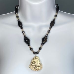 Howlite Hematite Swarovski crystal necklace silver gemstone